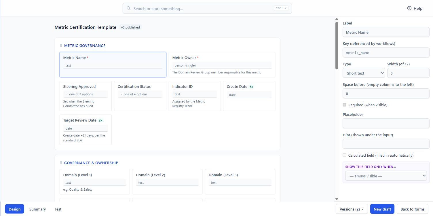 A field's settings in the form designer